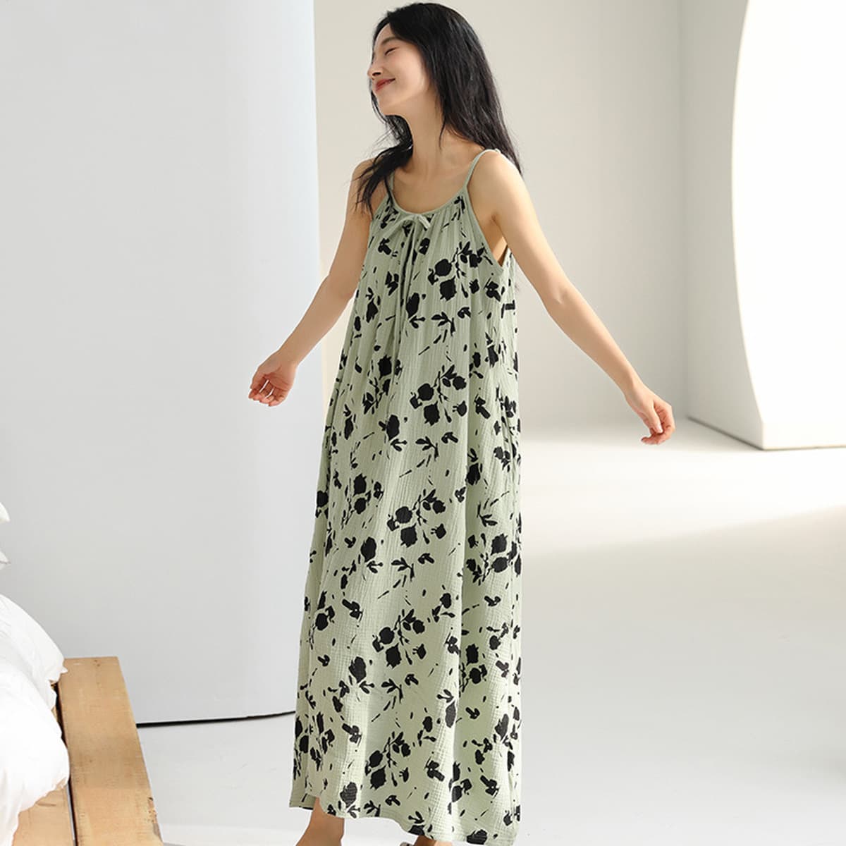 Ночная рубашка-бретелька для женщин с подушечками для груди, женский летний двухслойный марлевый жилет из чистого хлопка,...