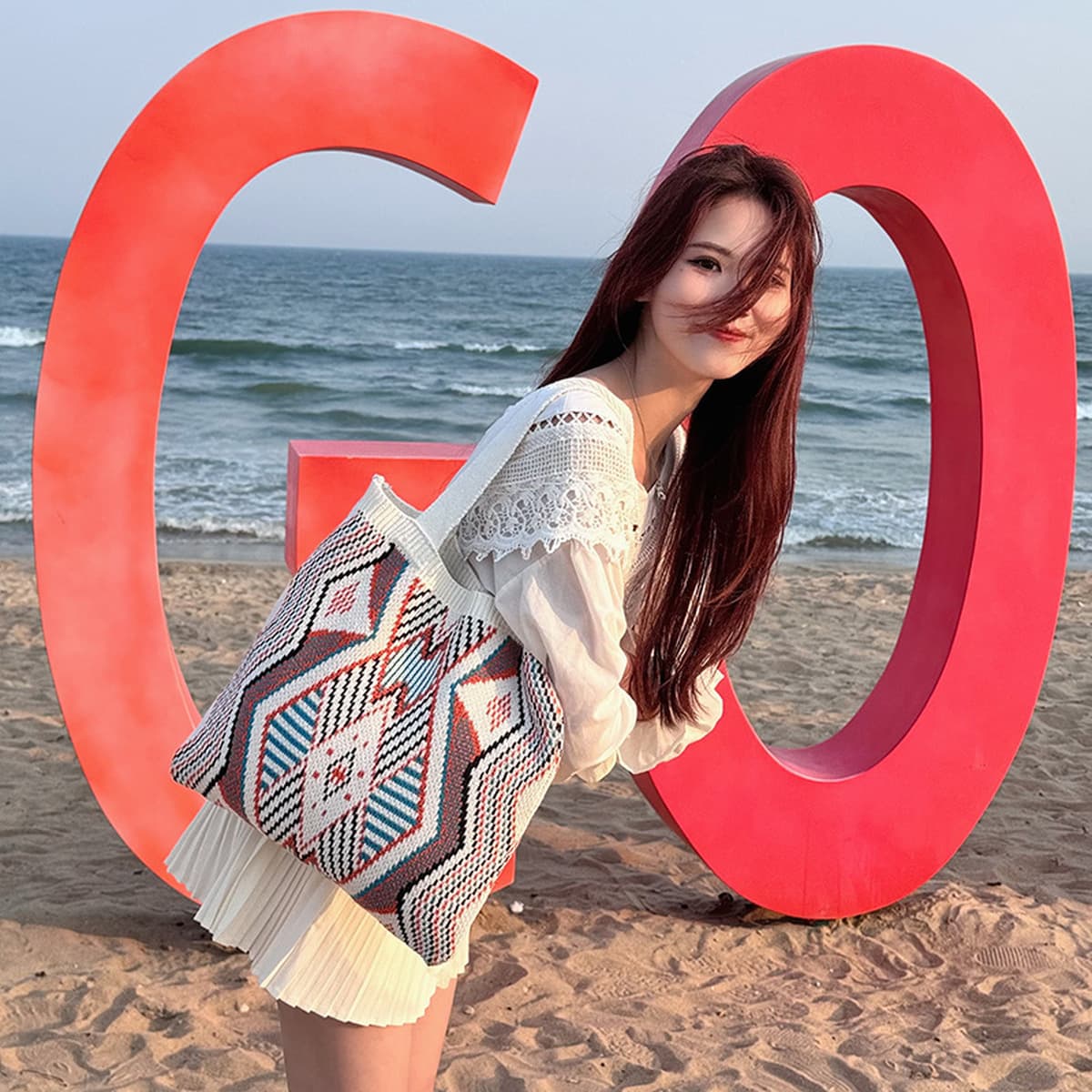 Вязаная сумка для женщин, большая вместимость, сумка через плечо в стиле casual, для отдыха на море, плетеная сумка в лесном...