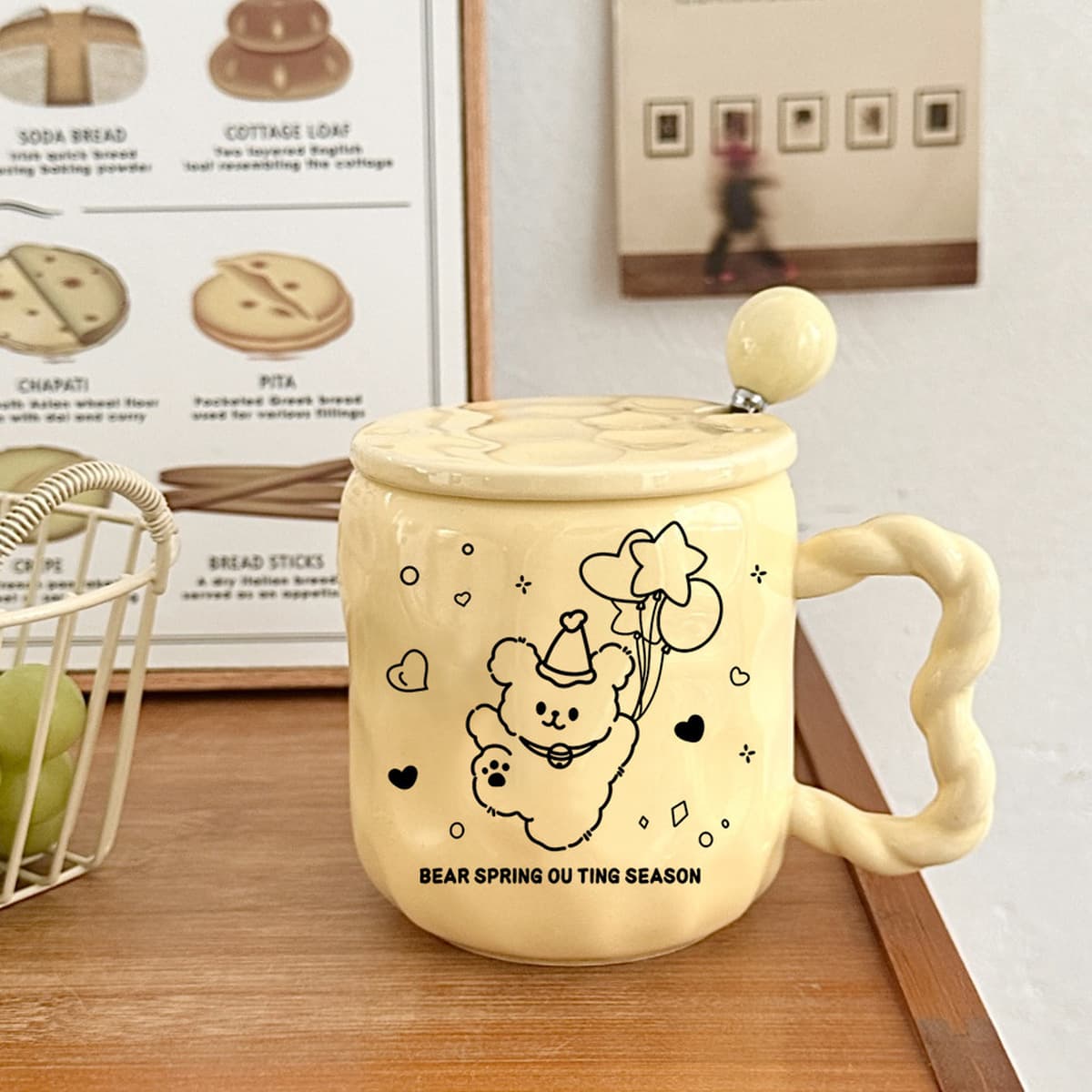 Симпатичная линия щенок чашка воды с высоким значением керамическая кружка с крышкой ложка подарок на день рождения для...