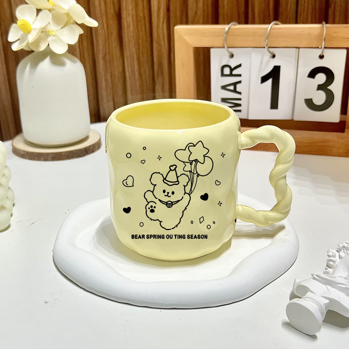 Симпатичная линия щенок чашка воды с высоким значением керамическая кружка с крышкой ложка подарок на день рождения для...