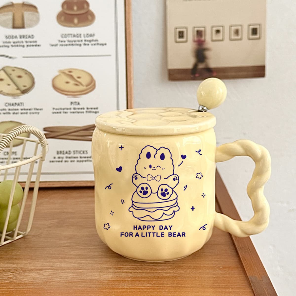 Симпатичная линия щенок чашка воды с высоким значением керамическая кружка с крышкой ложка подарок на день рождения для...