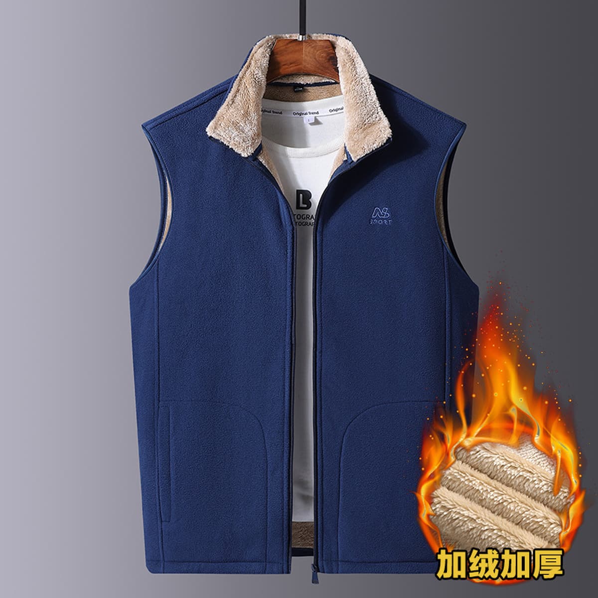 Мужской флисовый жилет из ягненка Осенне-зимняя флисовая одежда на флисовой подкладке Теплый жилет для среднего и пожилого...