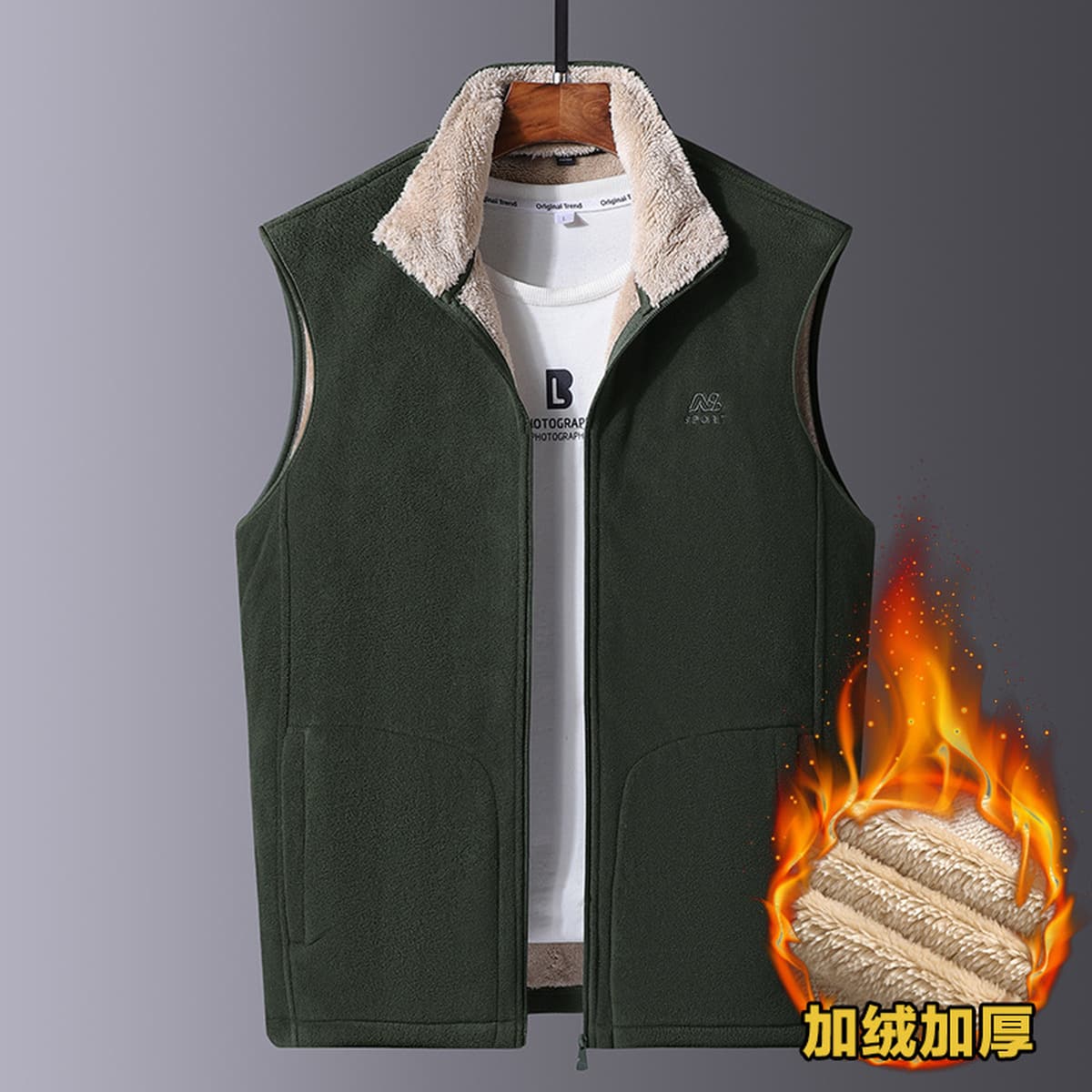 Мужской флисовый жилет из ягненка Осенне-зимняя флисовая одежда на флисовой подкладке Теплый жилет для среднего и пожилого...