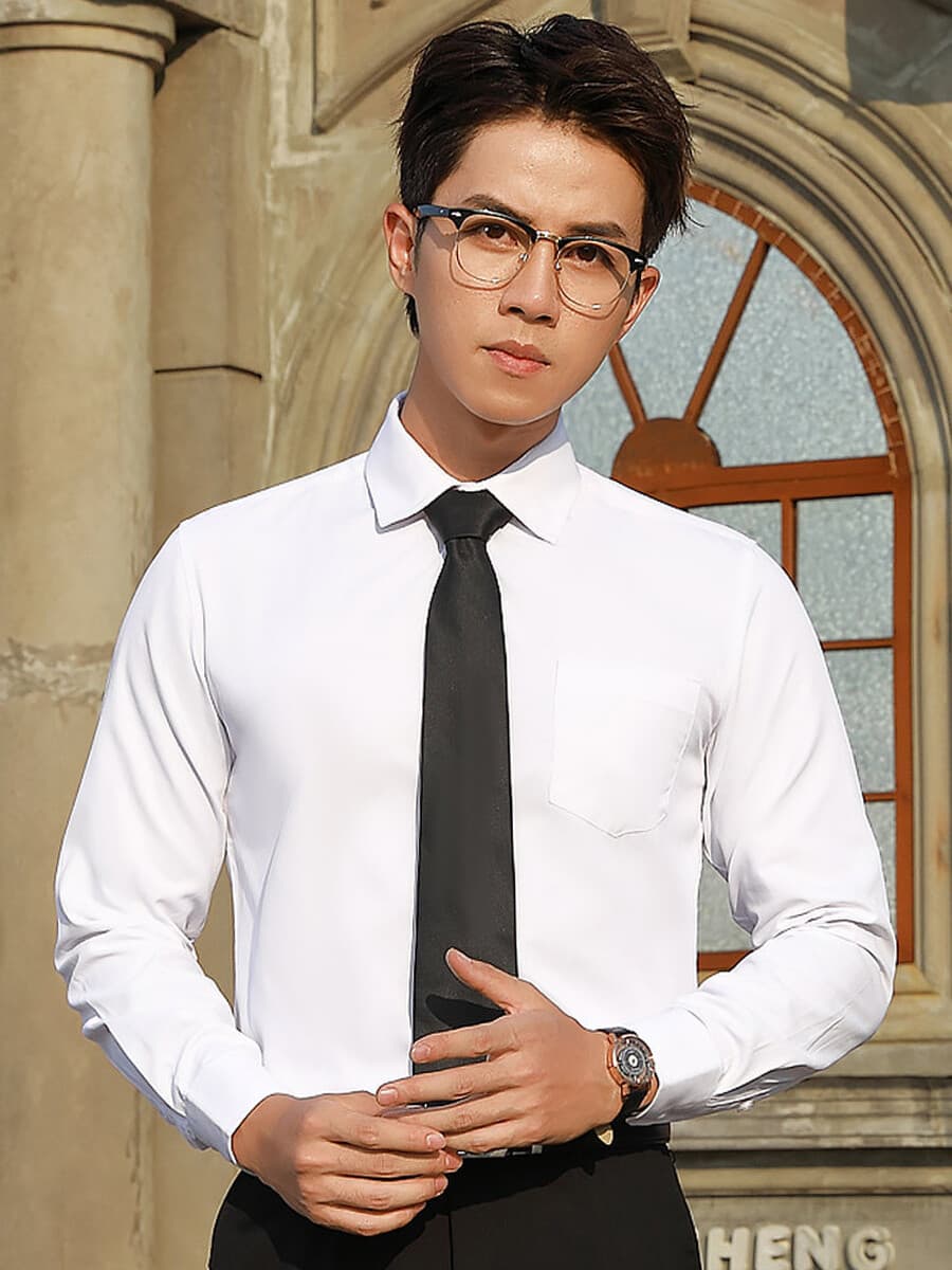 Белые рубашки мужские длинные рукава бизнес-профессиональная одежда против морщин