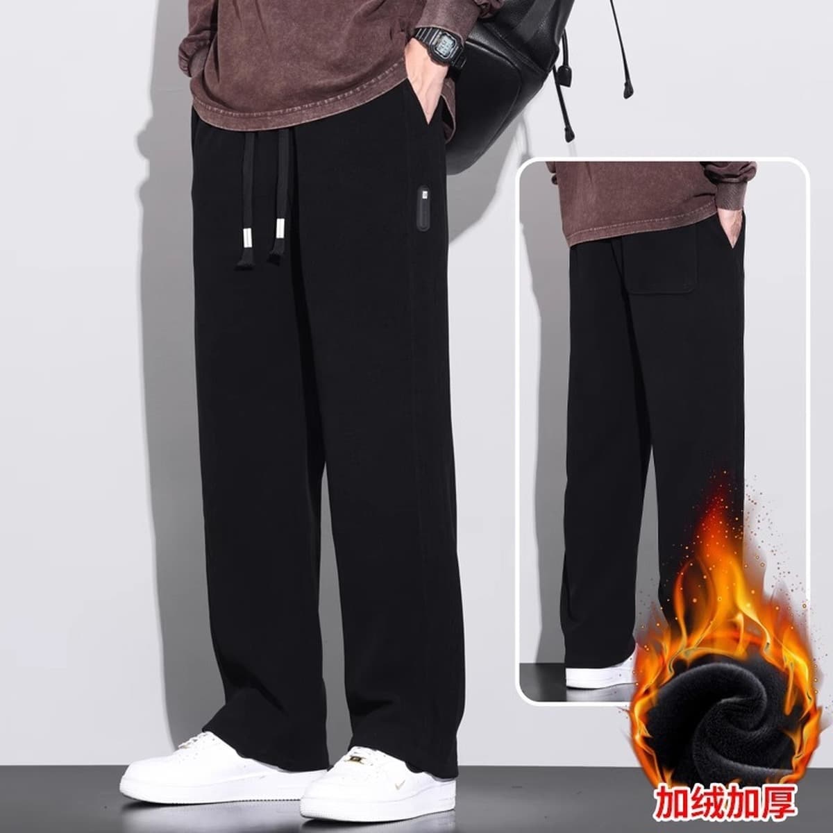 Вельветовые брюки для мужчин осенью и зимой плюшевые толстые и высокие зимние брюки с широкими ногами свободные прямые брюки