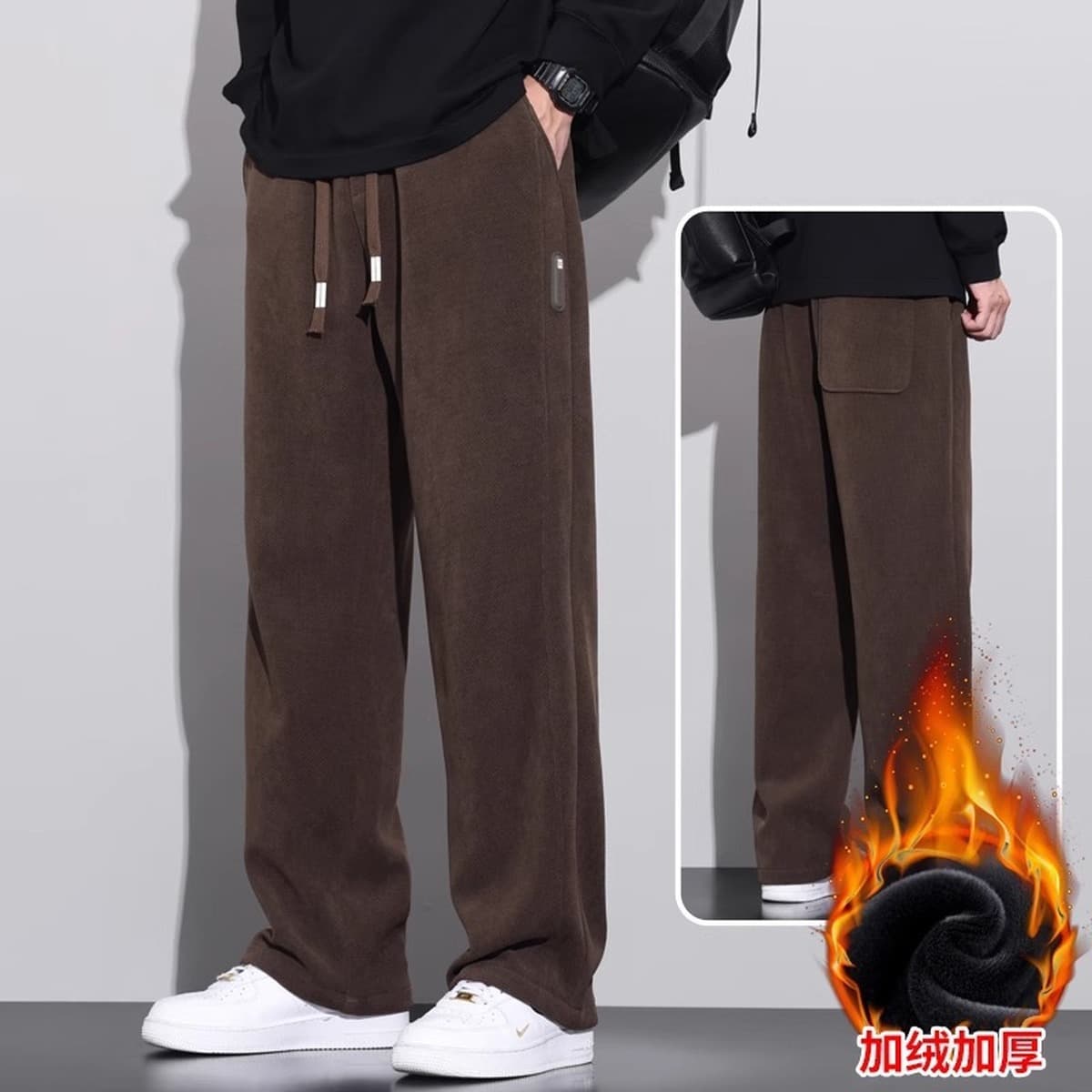 Вельветовые брюки для мужчин осенью и зимой плюшевые толстые и высокие зимние брюки с широкими ногами свободные прямые брюки