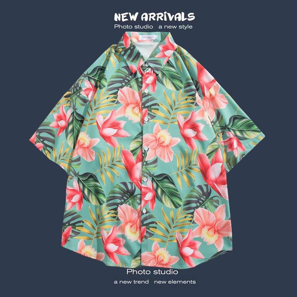 Рубашка с короткими рукавами и цветочным принтом, островной Хайнань, пляжный гонконгский стиль, стиль Sanya Xiawei, тайская...