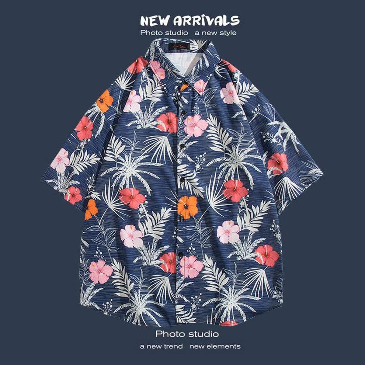 Рубашка с короткими рукавами и цветочным принтом, островной Хайнань, пляжный гонконгский стиль, стиль Sanya Xiawei, тайская...
