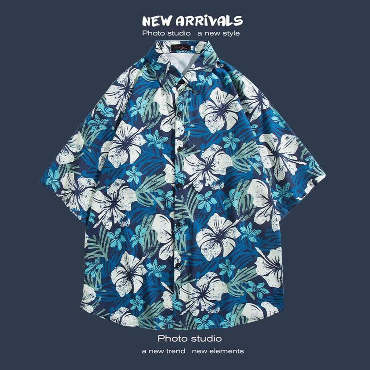 Рубашка с короткими рукавами и цветочным принтом, островной Хайнань, пляжный гонконгский стиль, стиль Sanya Xiawei, тайская...