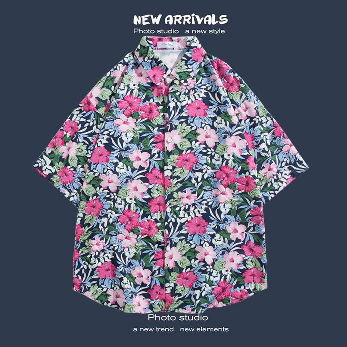 Рубашка с короткими рукавами и цветочным принтом, островной Хайнань, пляжный гонконгский стиль, стиль Sanya Xiawei, тайская...