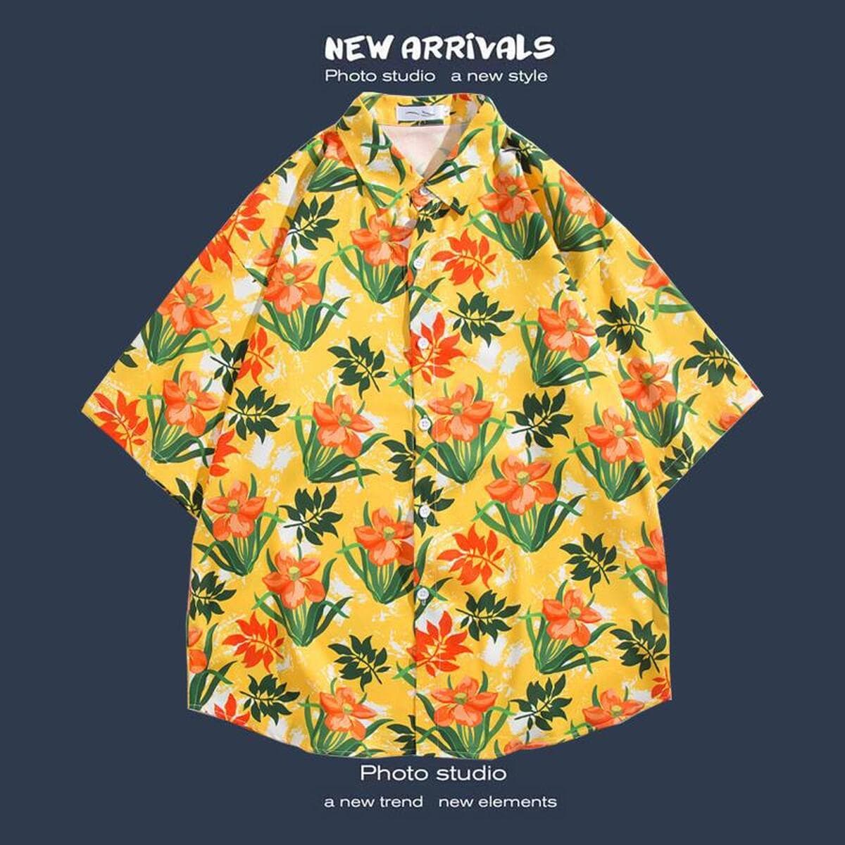 Рубашка с короткими рукавами и цветочным принтом, островной Хайнань, пляжный гонконгский стиль, стиль Sanya Xiawei, тайская...