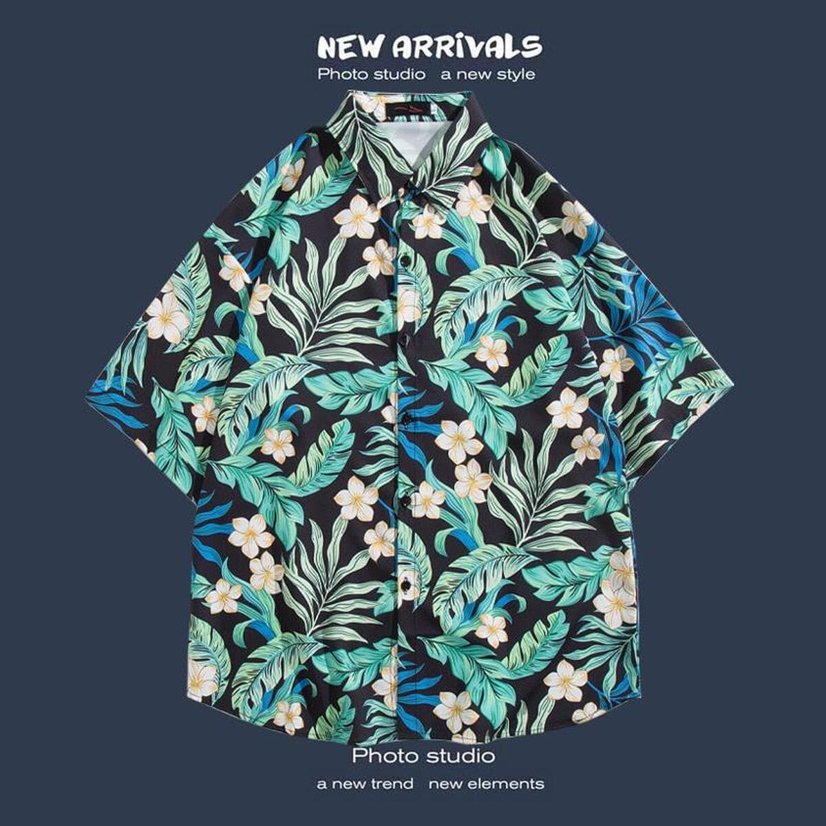 Рубашка с короткими рукавами и цветочным принтом, островной Хайнань, пляжный гонконгский стиль, стиль Sanya Xiawei, тайская...
