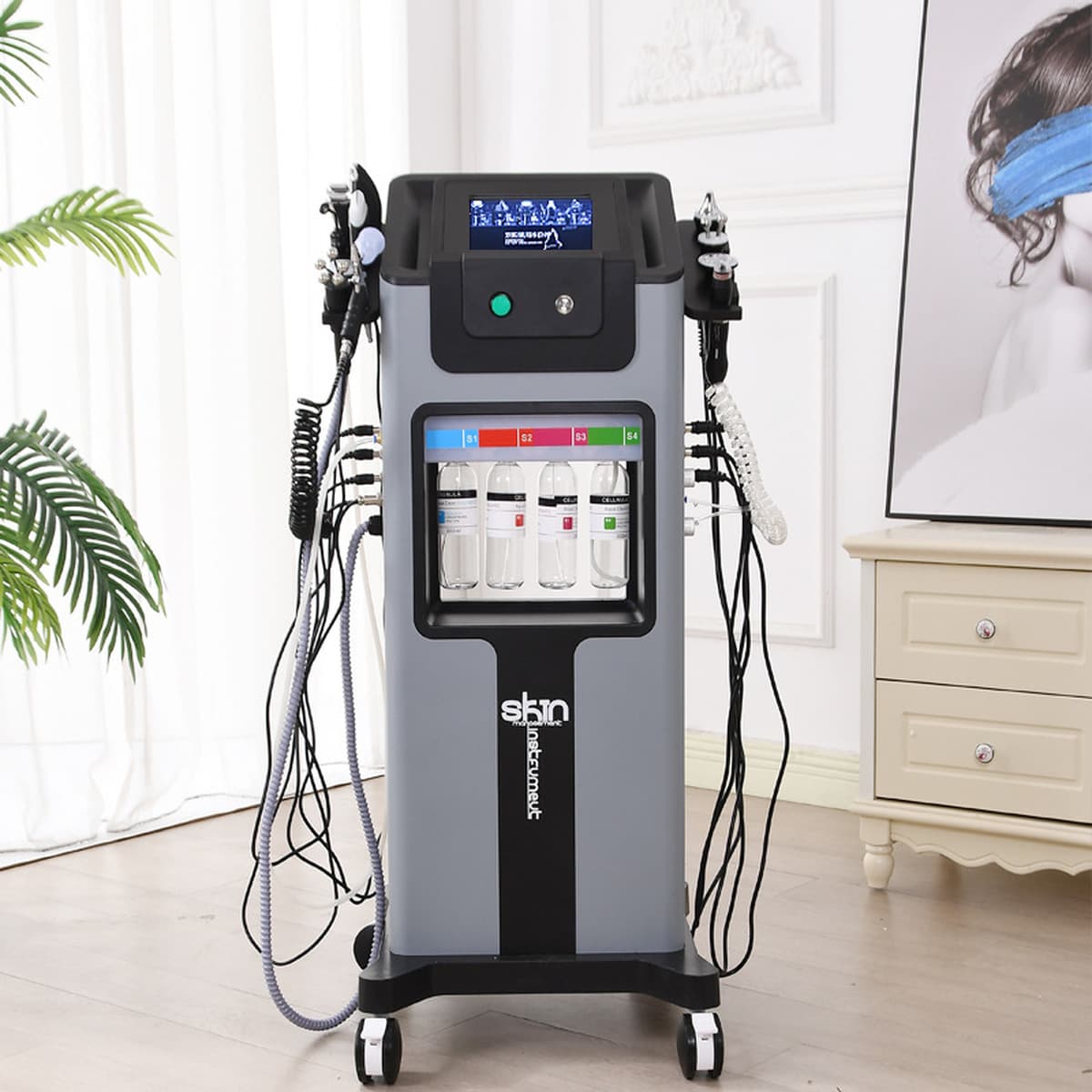 Многофункциональный косметический аппарат 10-в-1 «Черная жемчужина» с крупными и мелкими пузырьками, металлическая ручка,...