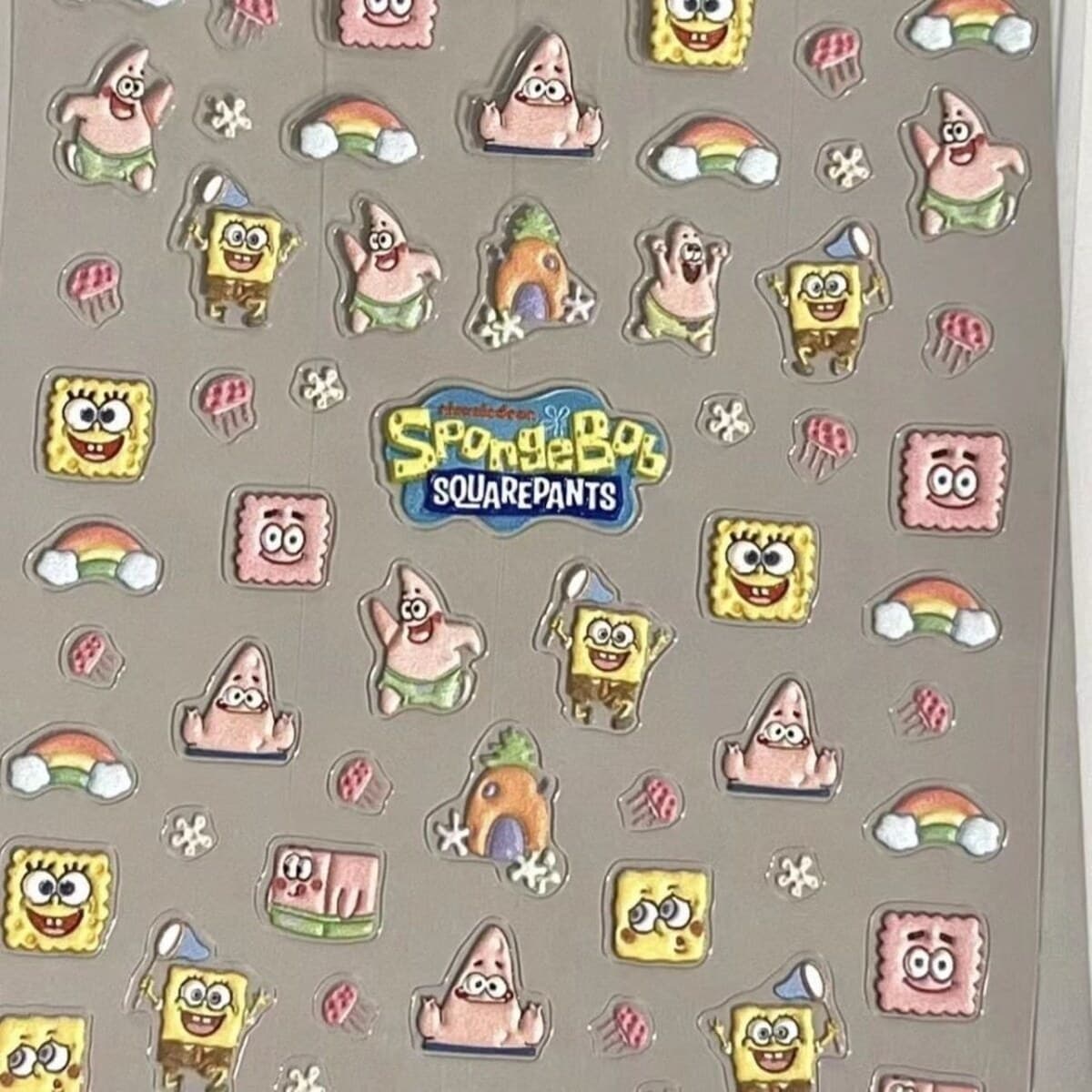 Милые мультяшные наклейки для дизайна ногтей «Губка Боб Пай Стар» 5D для студентов, красивые трехмерные рельефные клейкие...