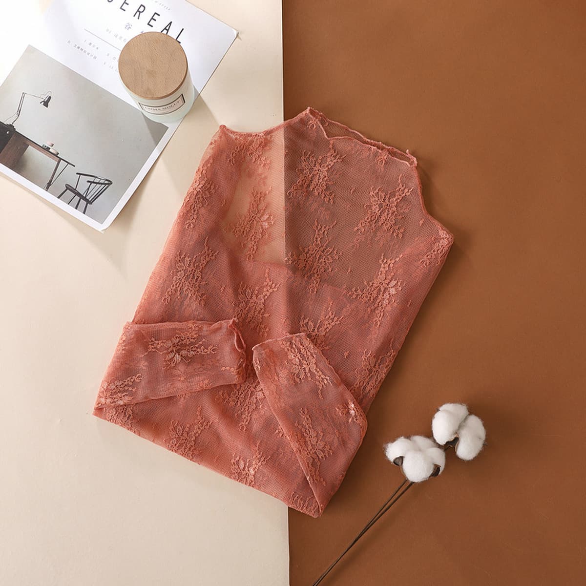 Весенне-осенняя новая кружевная нижняя рубашка с высоким низом для женщин, 2025 г., популярный облегающий сетчатый топ с...