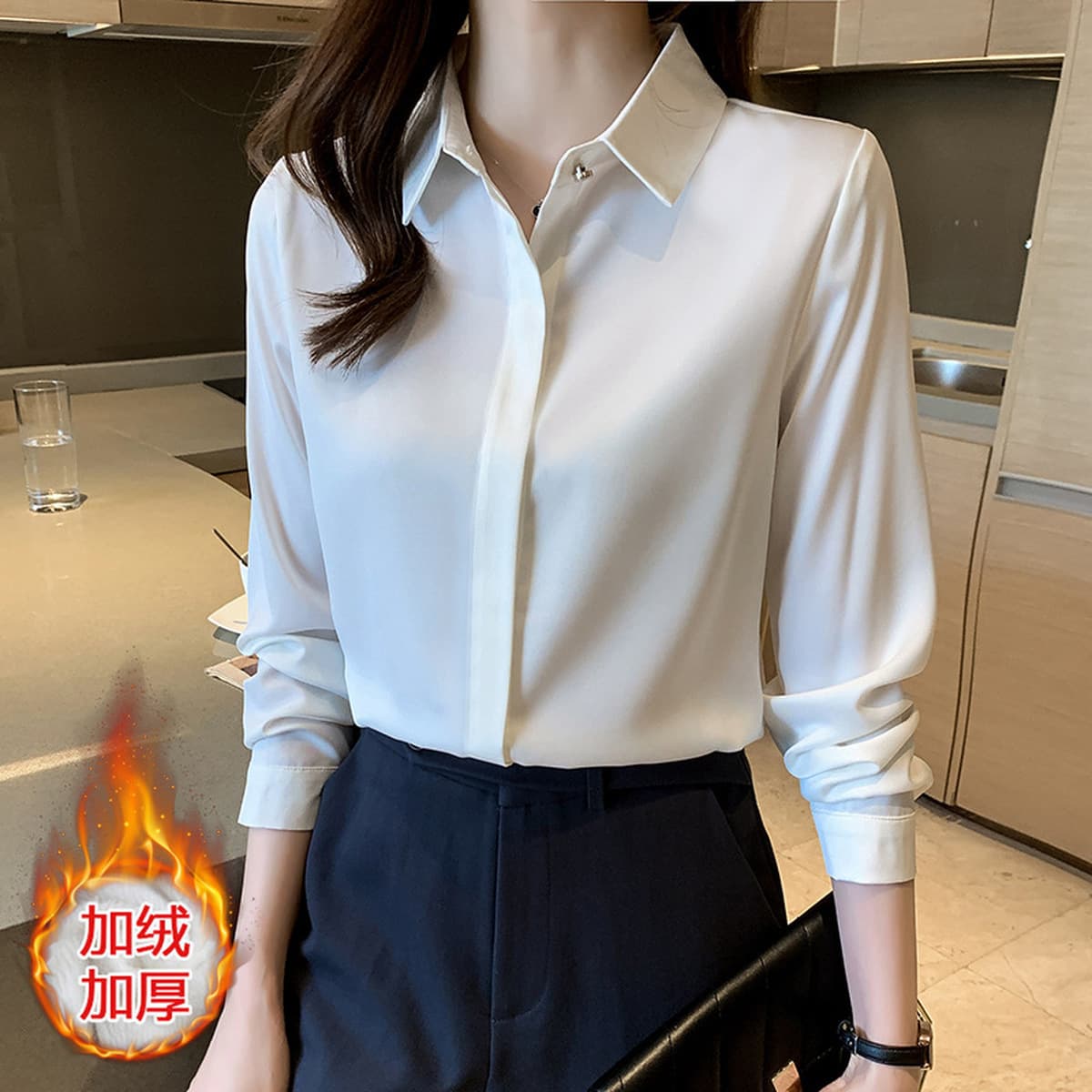 Женская рубашка из сатина для деловых встреч и собеседований, осень-зима 2025, белая, немнущаяся, с длинным рукавом,...