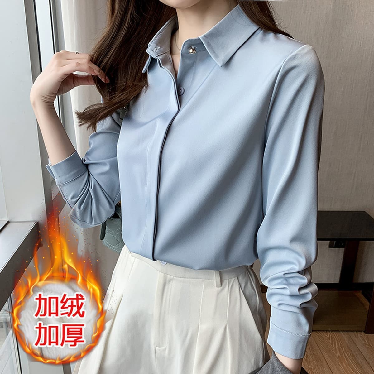 Женская рубашка из сатина для деловых встреч и собеседований, осень-зима 2025, белая, немнущаяся, с длинным рукавом,...