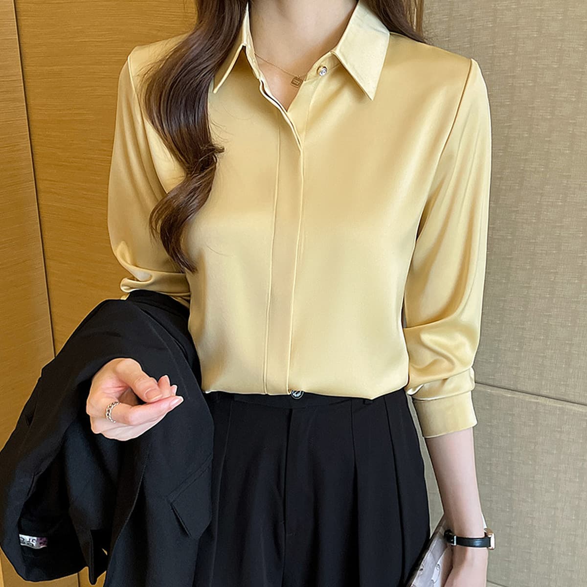 Женская рубашка из сатина для деловых встреч и собеседований, осень-зима 2025, белая, немнущаяся, с длинным рукавом,...