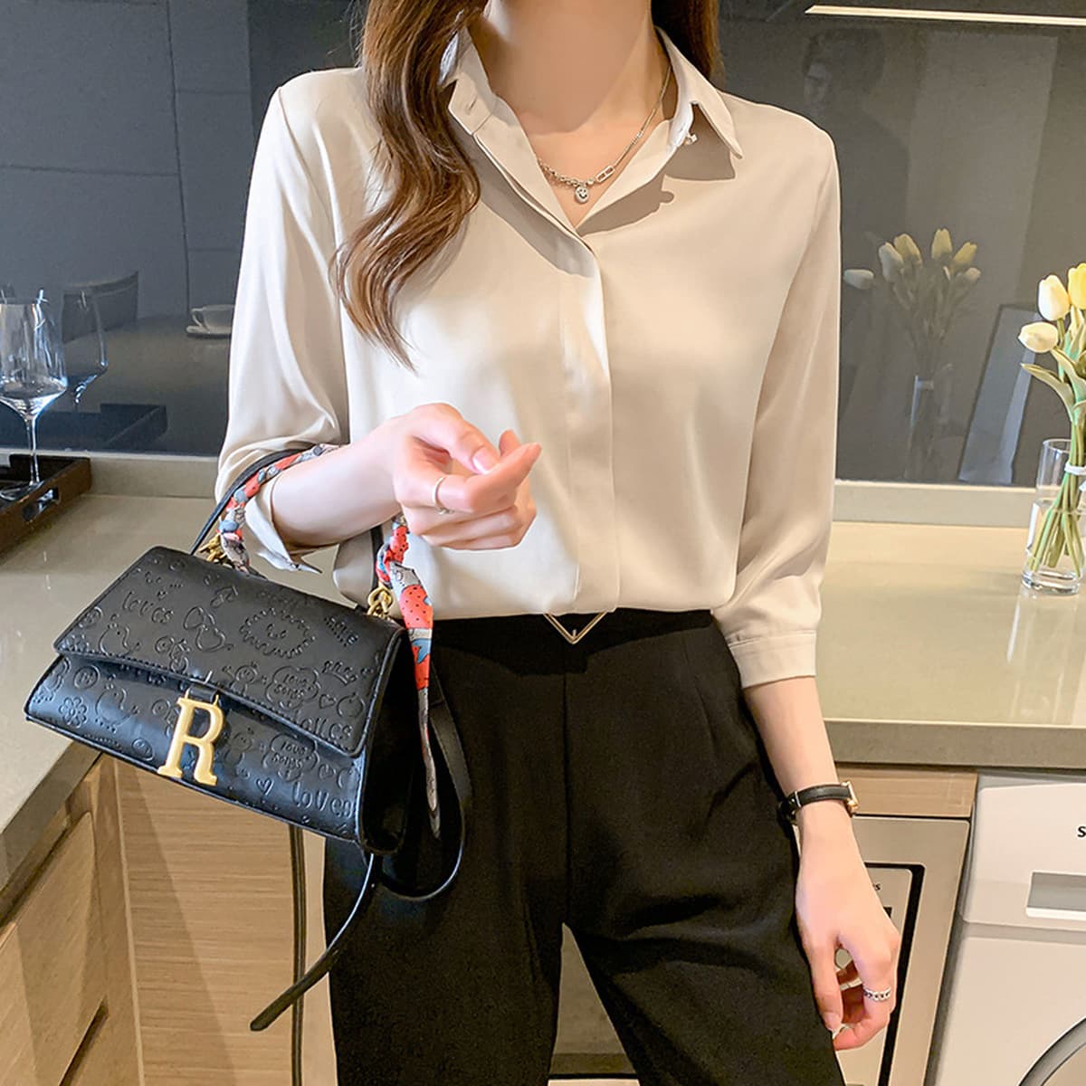 Женская рубашка из сатина для деловых встреч и собеседований, осень-зима 2025, белая, немнущаяся, с длинным рукавом,...