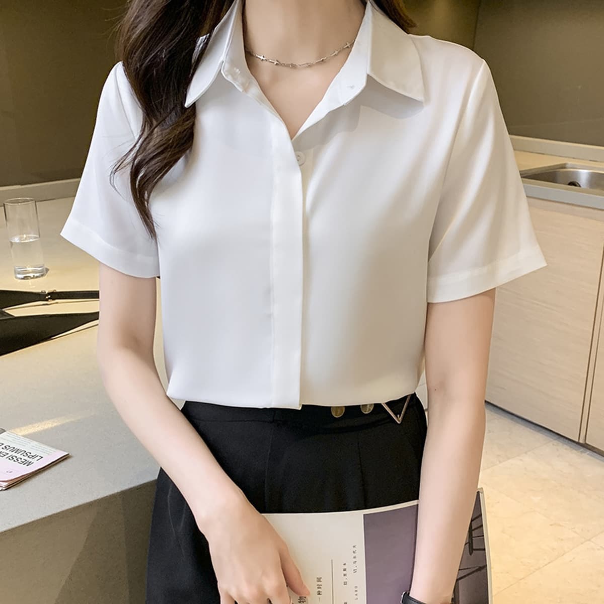 Женская рубашка из сатина для деловых встреч и собеседований, осень-зима 2025, белая, немнущаяся, с длинным рукавом,...