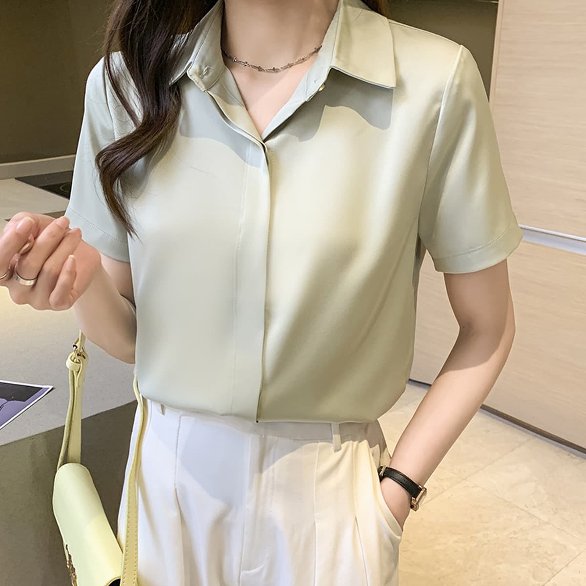 Женская рубашка из сатина для деловых встреч и собеседований, осень-зима 2025, белая, немнущаяся, с длинным рукавом,...