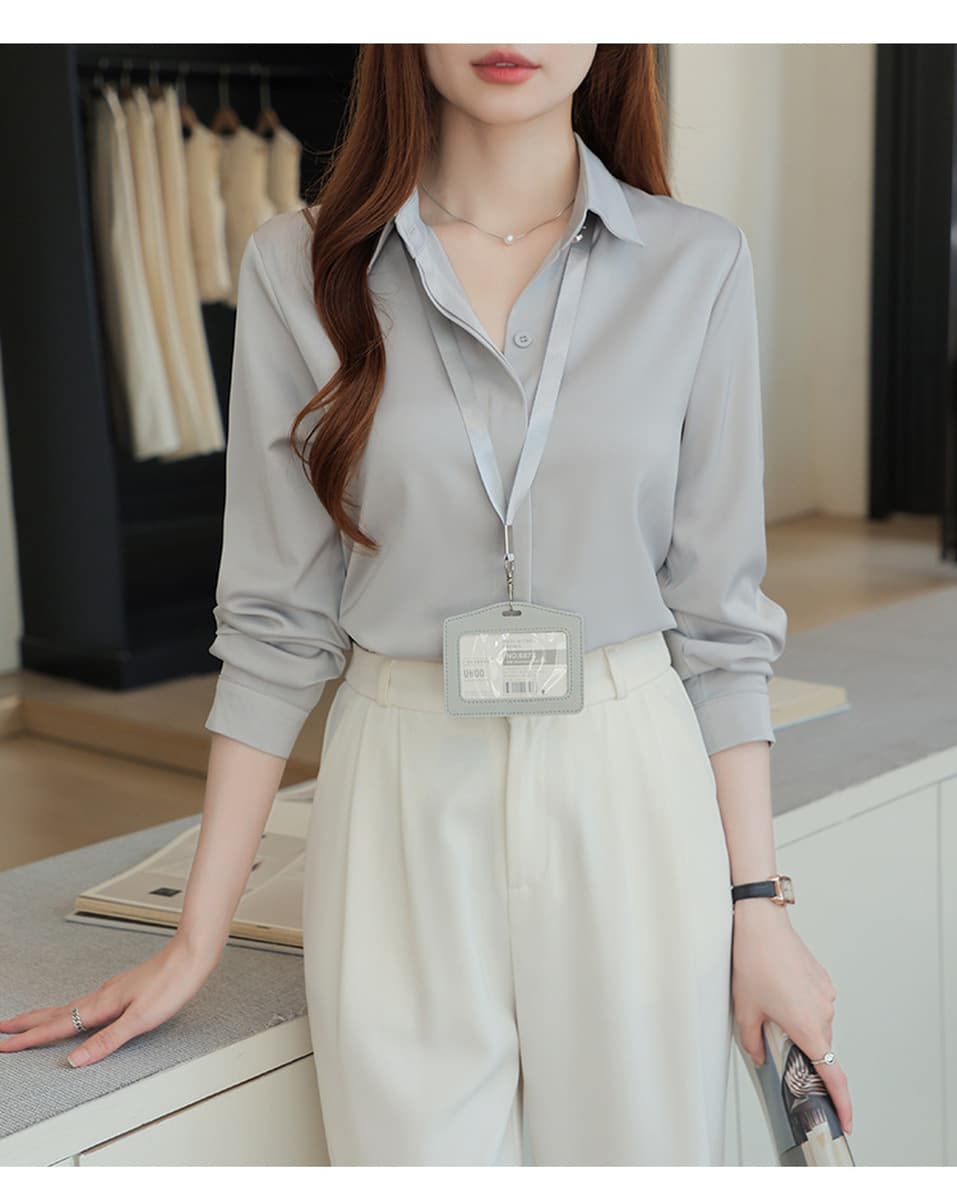 Женская рубашка из сатина для деловых встреч и собеседований, осень-зима 2025, белая, немнущаяся, с длинным рукавом,...