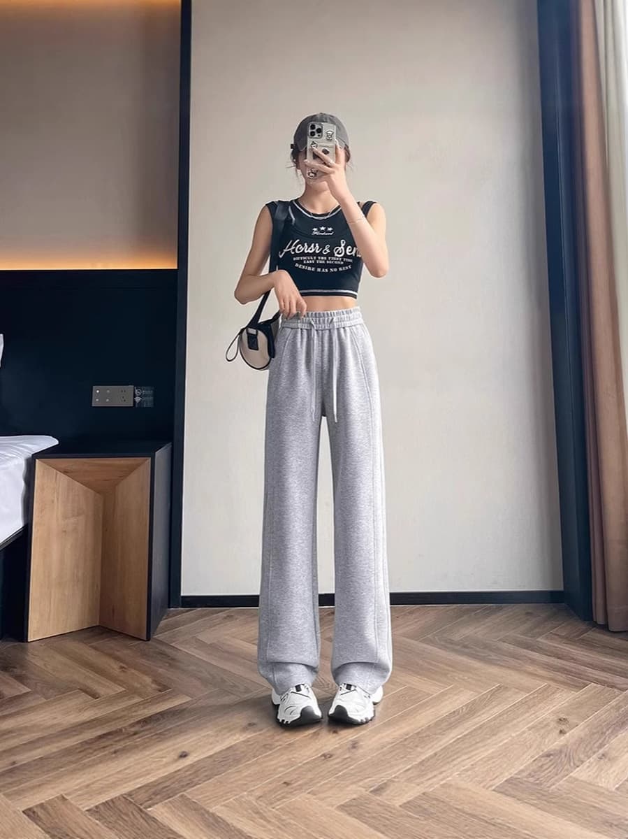 Серые спортивные брюки для женщин, осенне-зимние, свободного кроя, прямые, утолщенные повседневные брюки, маленький размер,...