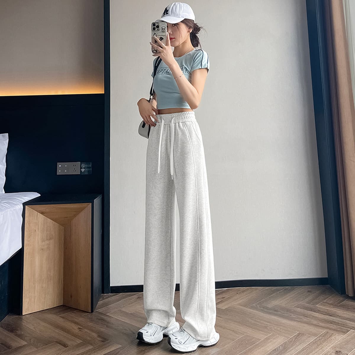 Серые спортивные брюки для женщин, осенне-зимние, свободного кроя, прямые, утолщенные повседневные брюки, маленький размер,...