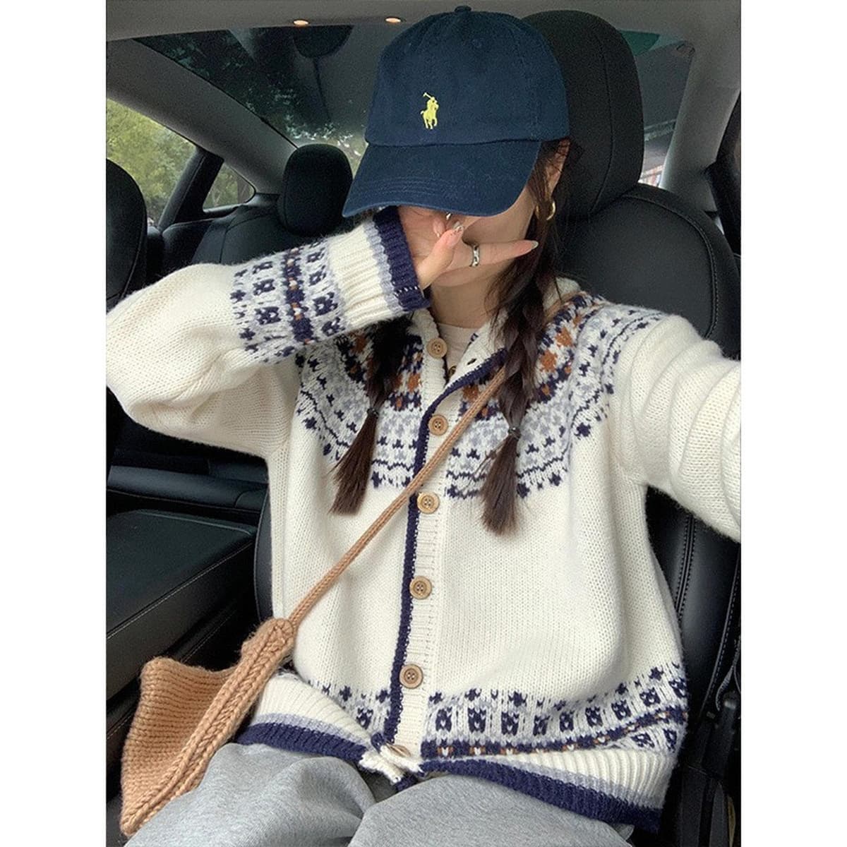 Женский кардиган KANING в стиле ретро Fair Isle с жаккардовым узором, мягкий вощеный свитер-жакет, новинка осени-зимы 2025...