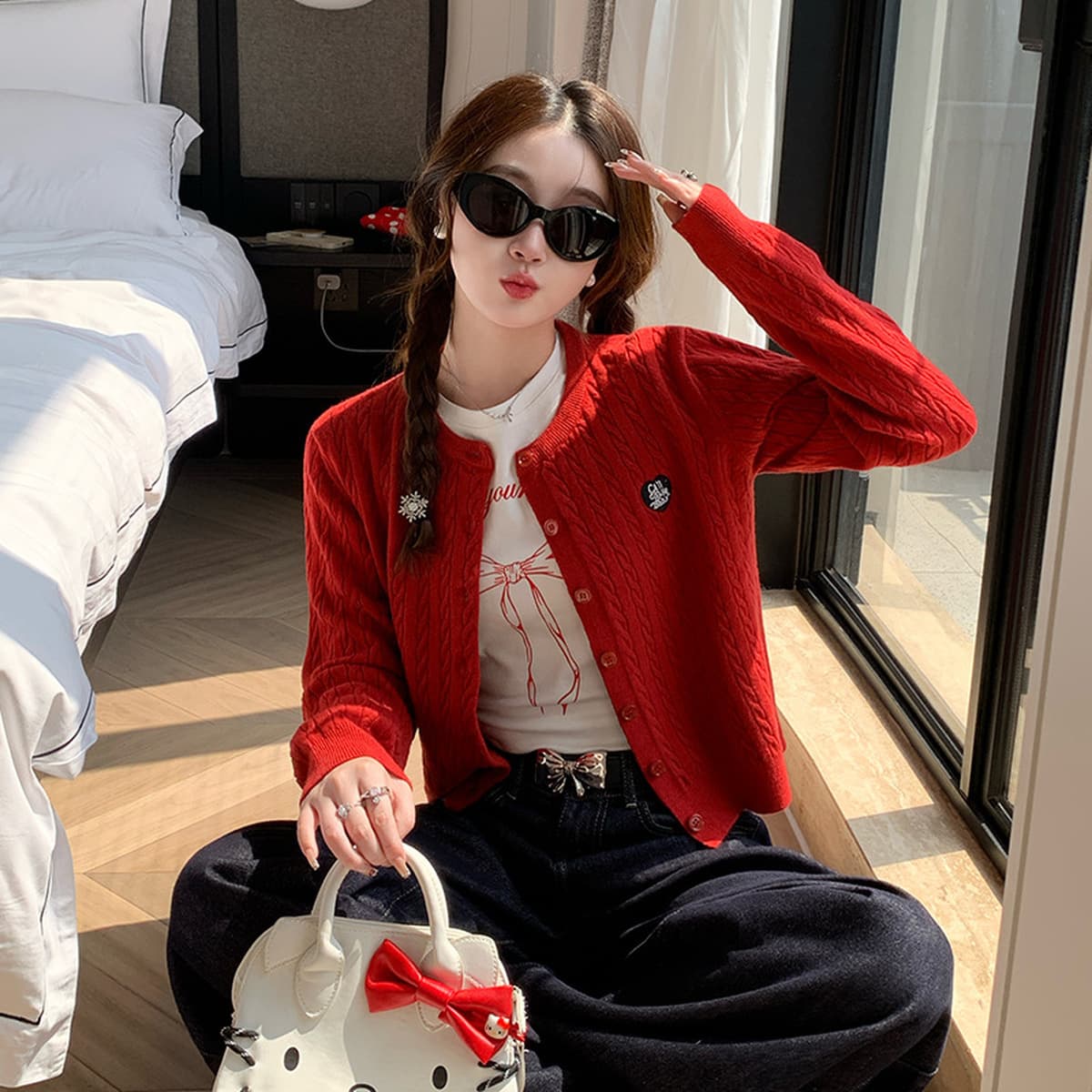 Желтый вязаный кардиган для женщин, новинка 2025 года, укороченный, повседневный, весенне-осенний, крупной вязки, с эффектом...