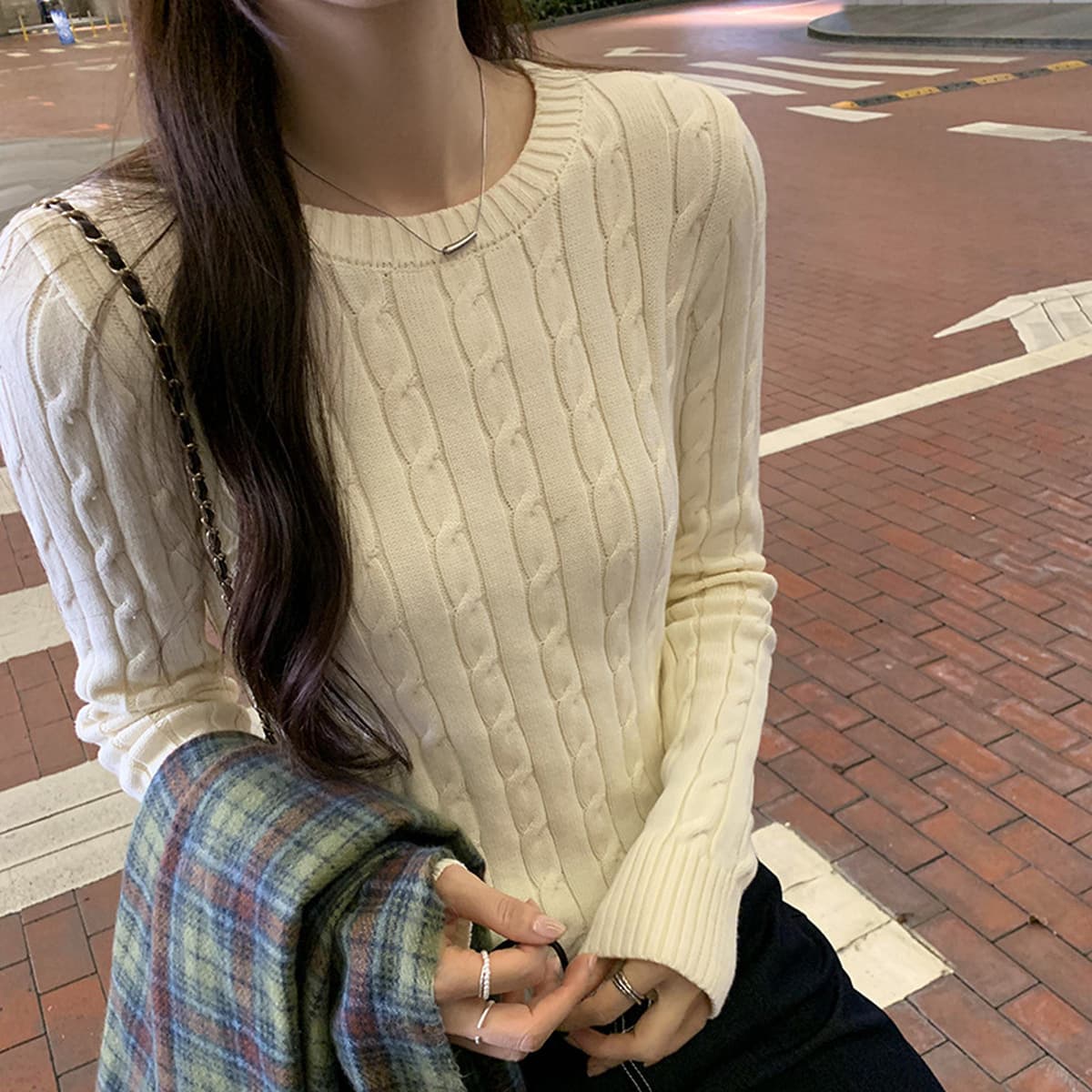 Твивная текстура трикотажная нижняя рубашка женская осень-зима 2024 новый корейский стиль высокого уровня