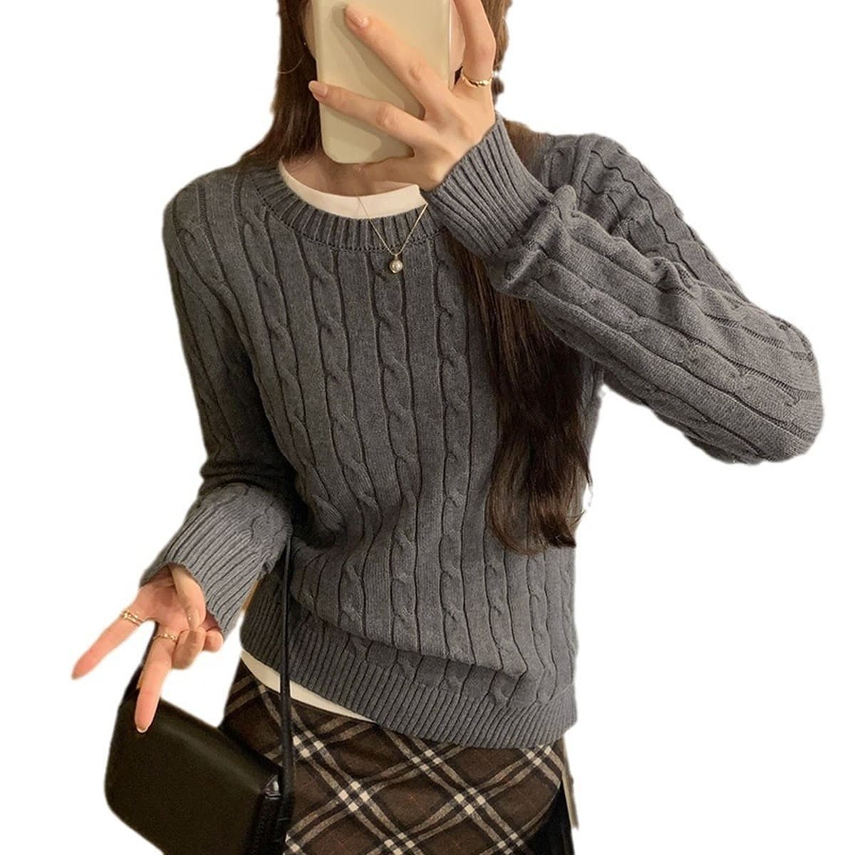 Твивная текстура трикотажная нижняя рубашка женская осень-зима 2024 новый корейский стиль высокого уровня