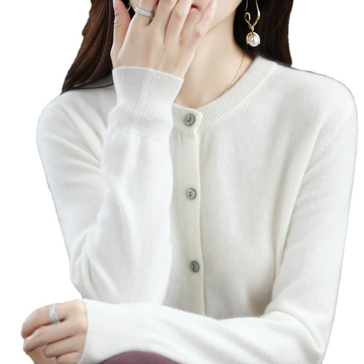 2025 новый трикотажный кардиган ранней весной свитер с круглым вырезом женский длинный рукав сплошной цвет дикие пальто для...