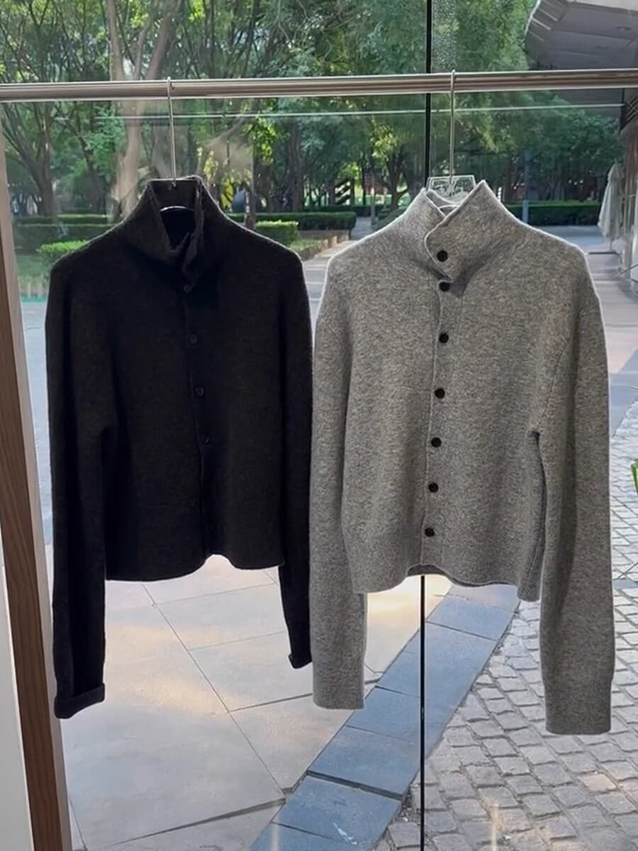 Элегантный, простой и универсальный однобортный серый кардиган с высоким воротником, осенне-зимняя коллекция 2025, для...