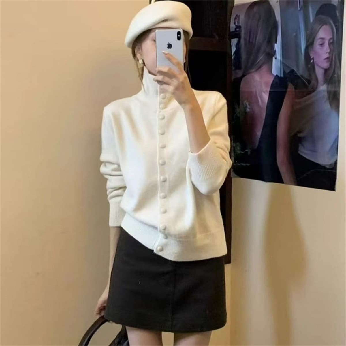 Женский кардиган в корейском стиле 2025 года: мягкий, элегантный, с высоким воротом, вязаный, свободный свитер для осени и...