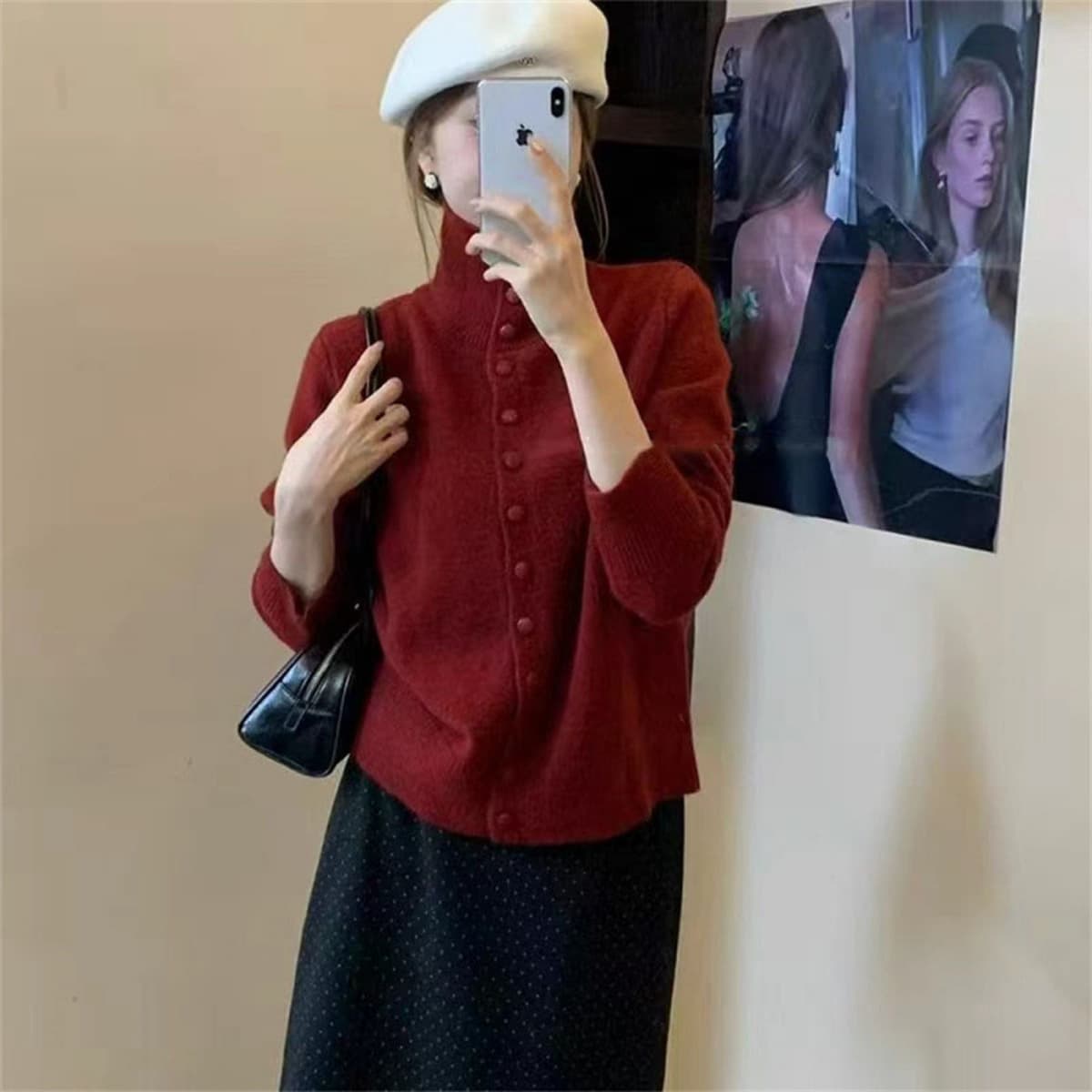 Женский кардиган в корейском стиле 2025 года: мягкий, элегантный, с высоким воротом, вязаный, свободный свитер для осени и...