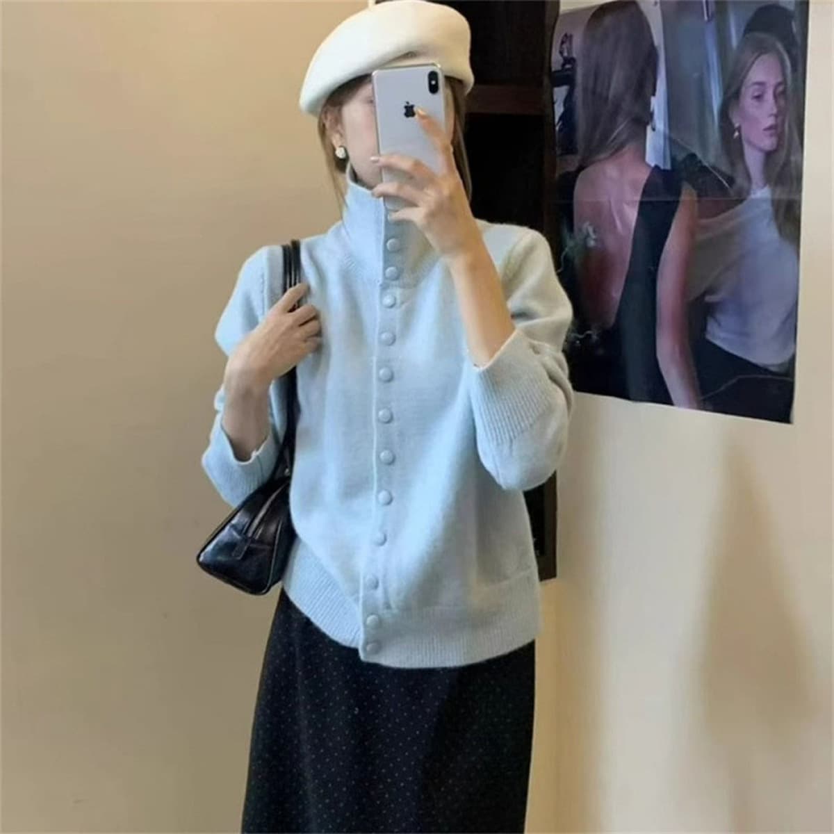 Женский кардиган в корейском стиле 2025 года: мягкий, элегантный, с высоким воротом, вязаный, свободный свитер для осени и...