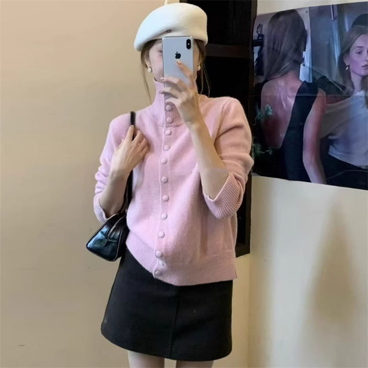 Женский кардиган в корейском стиле 2025 года: мягкий, элегантный, с высоким воротом, вязаный, свободный свитер для осени и...