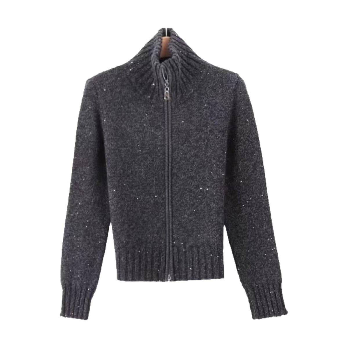 Женский свитер-кардиган с высоким воротником, осенне-зимний, в стиле «ленивый шик», стройнящий, с двойной молнией, вязаный,...