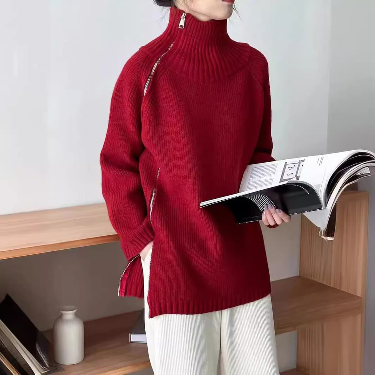 Осенний и зимний толстый иностранный свитер кардиган на молнии топ куртка с длинными рукавами