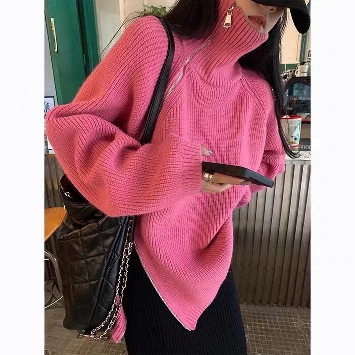 Осенний и зимний толстый иностранный свитер кардиган на молнии топ куртка с длинными рукавами