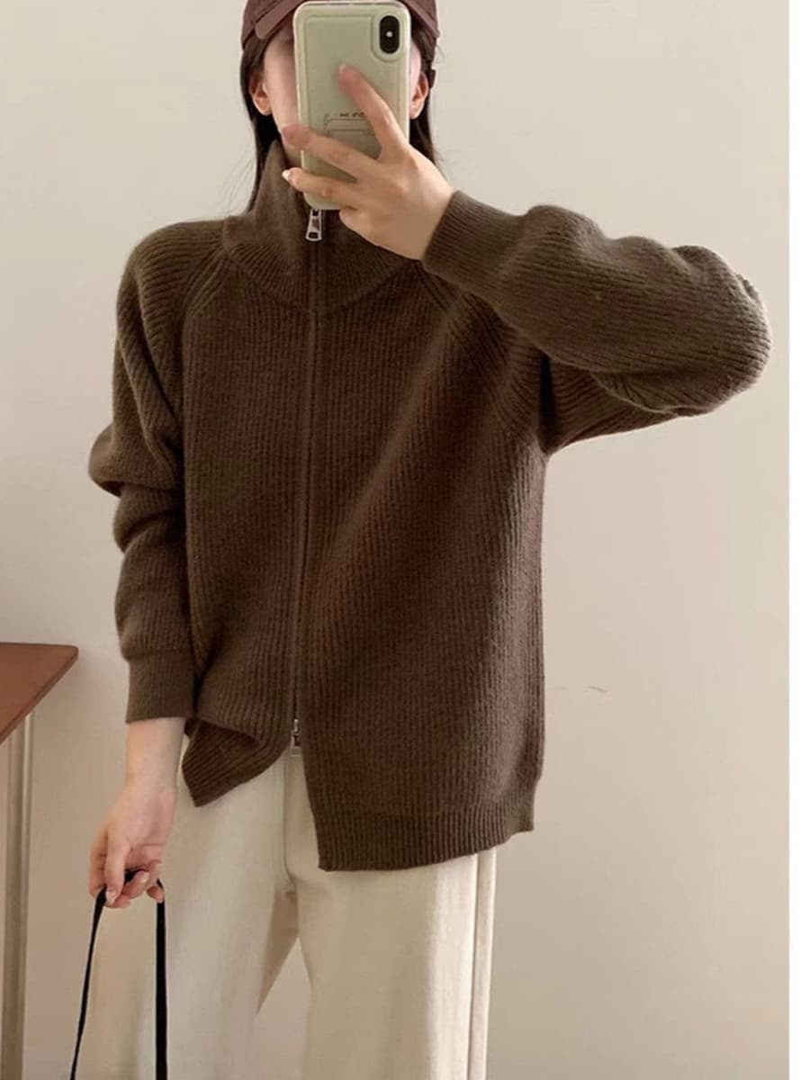 Женский свитер-куртка с высоким воротником и молнией, в корейском стиле, новый осенне-зимний стиль, классический, простой,...