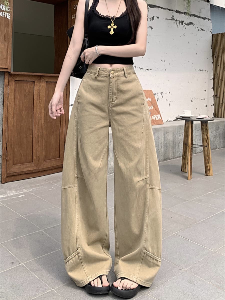 Джинсы женские свободного кроя с широкими штанинами, новинка 2025 года, широкие брюки цвета хаки, прямые джинсы-слим с...