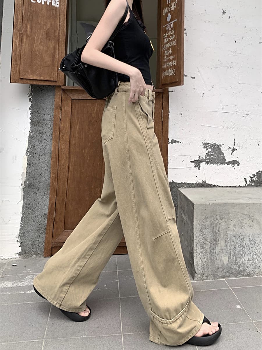 Джинсы женские свободного кроя с широкими штанинами, новинка 2025 года, широкие брюки цвета хаки, прямые джинсы-слим с...