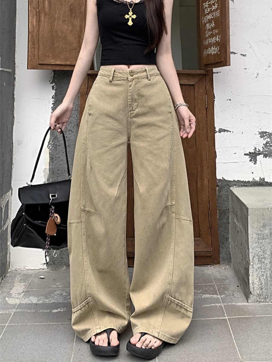 Джинсы женские свободного кроя с широкими штанинами, новинка 2025 года, широкие брюки цвета хаки, прямые джинсы-слим с...