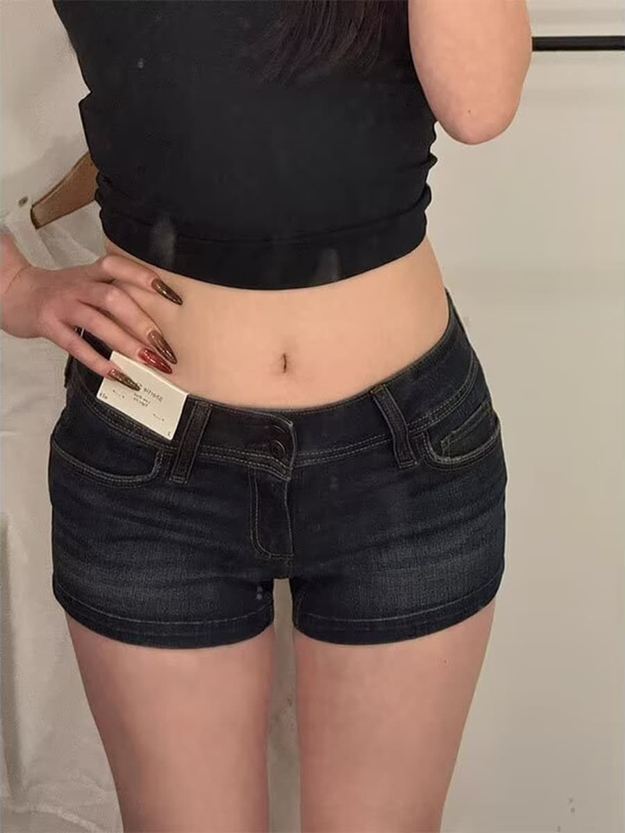 Американский ретро горячая девушка с низкой талией сине-серые джинсовые шорты женские летние новые узкие бедра эластичные...
