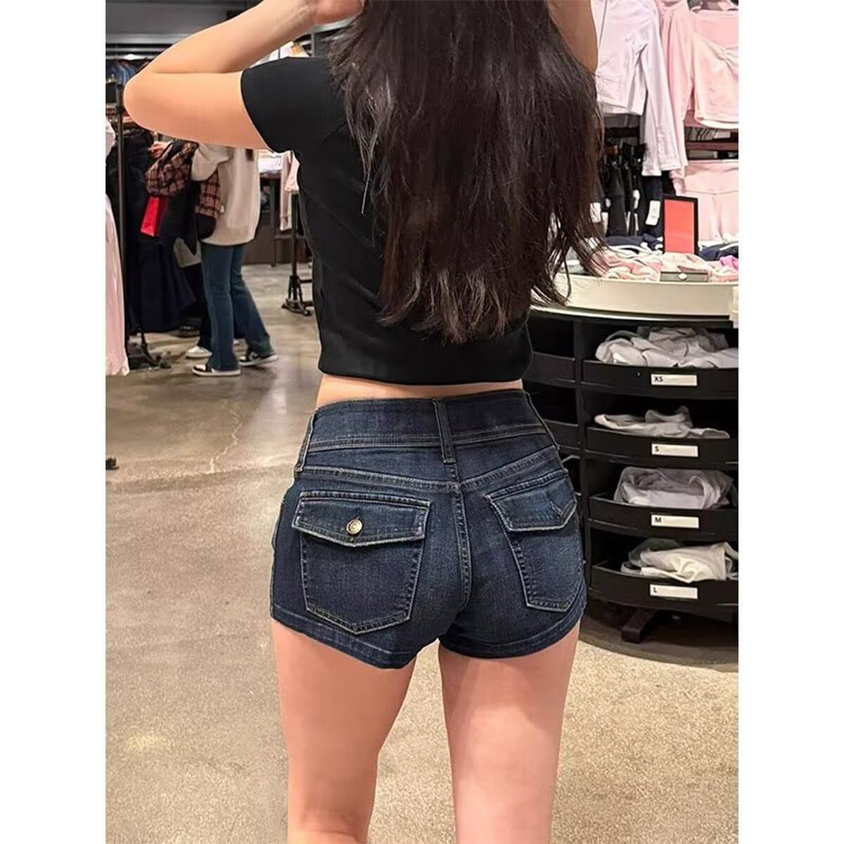 Американский ретро горячая девушка с низкой талией сине-серые джинсовые шорты женские летние новые узкие бедра эластичные...