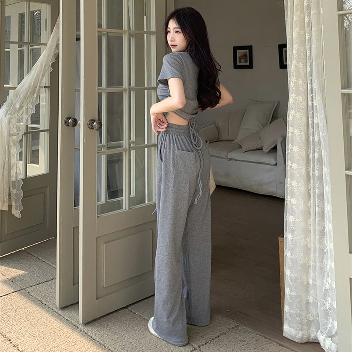 Продвинутая корейская рубашка с короткими рукавами с круглым вырезом женская летняя новая высокая талия тонкая повседневная...