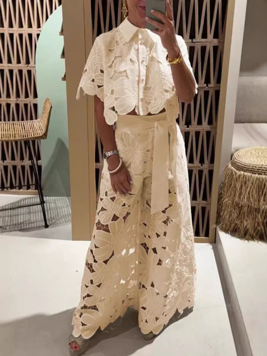 2025 лето новый Amazon трансграничный европейский и американский сплошной цвет сексуальный кардиган топ широкие брюки набор...