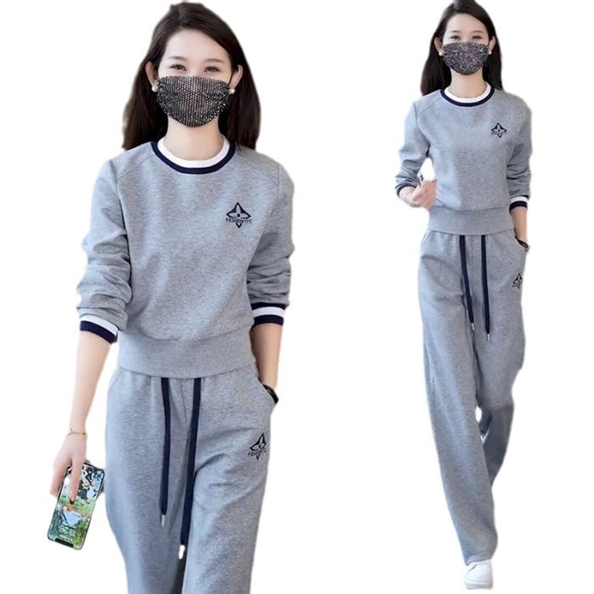 Европейская станция повседневная спортивная одежда набор дамы весенний и осенний свободный модный круглый воротник...